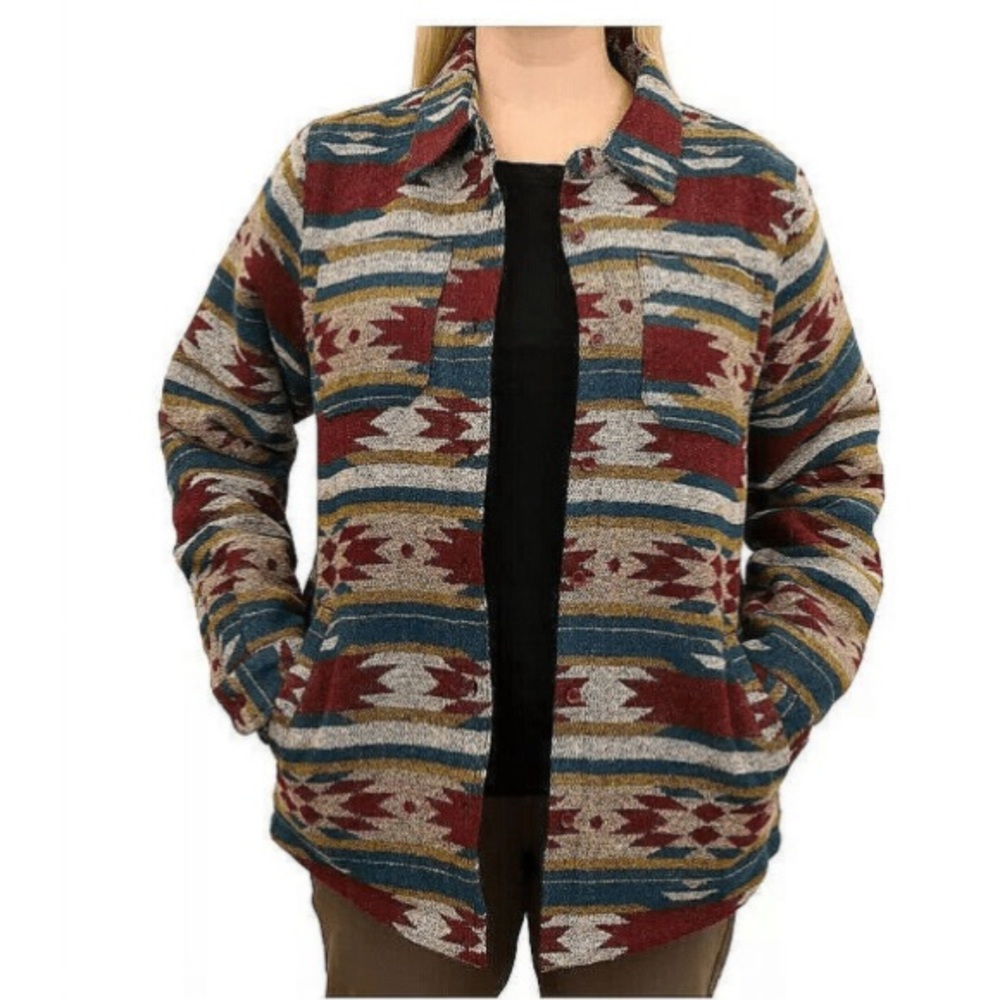 Mountain and Isles Women's Western Pattern Knit Jacquard Shirt Jacket
